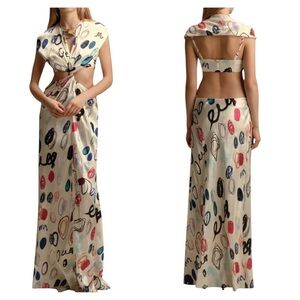 Marina Moscone NWT Off Shoulder Twist Maxi Dress Size 2 Silk Lined